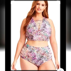 Torrid Mermaid Snake Print Peek A Boo Bikini Swimsuit Womens Size 0/1X